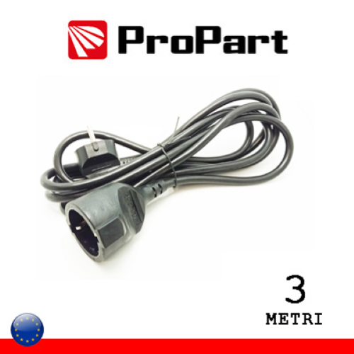 Prolunga lineare Schuko16A 3metri spina Schuko 16A nera